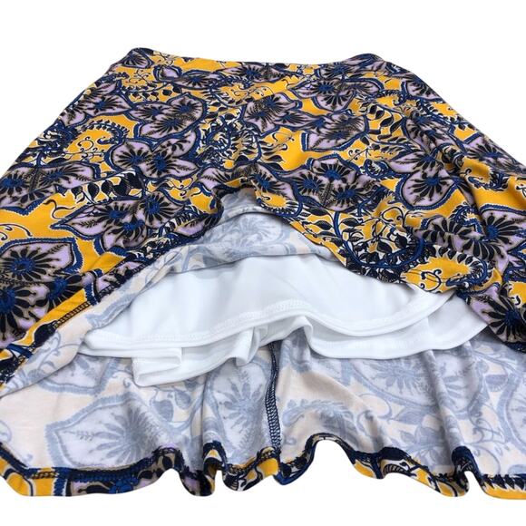 Renee C Gold Purple Floral A Line Skirt Versatile Pull On Bias Cut Fully Lined - Picture 5 of 16